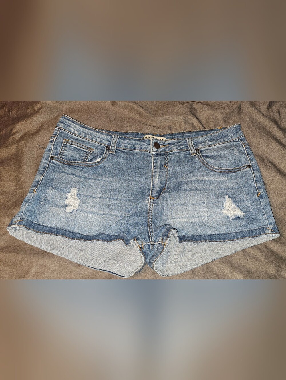 Encore Jeans Light Blue Stretch Shortie Juniors Denim Shorts Size 15